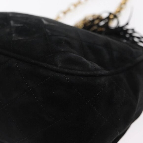 CHANEL Matelasse Fringe Chain Shoulder Bag Suede Black gold CC Auth BA8656 - Picture 5 of 16